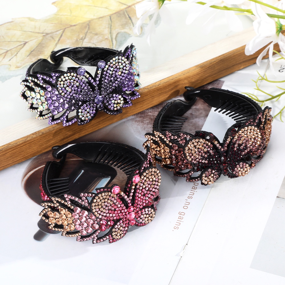 Rhinestone Butterfly Disc Hair Device Fashion Retro Hair Claw Clip Crystal Horsetail Buckle Women Hair Accessories