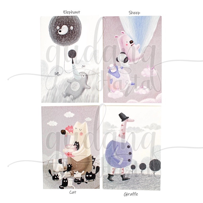 Notebook A5 Grey Animal Buku Tulis Cat Giraffe Sheep GH 308614