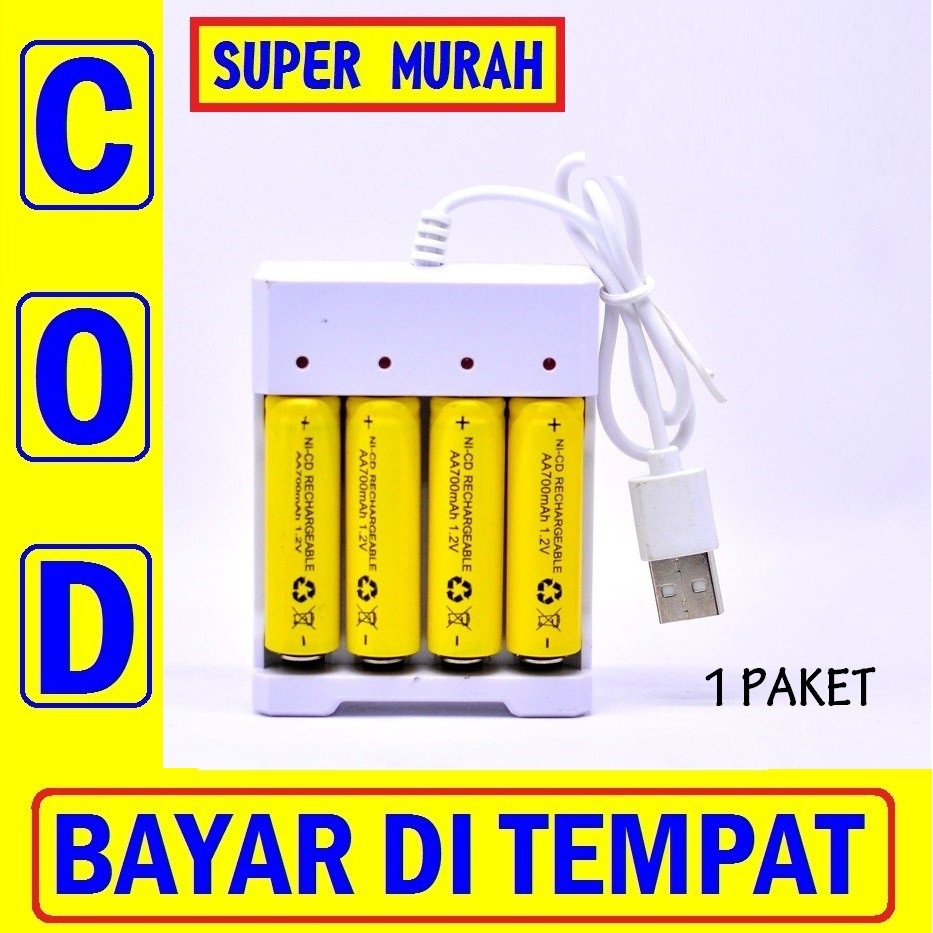 (31K) PAKET ADAPTER CHARGER + BATERAI CHARGER AA Isi Ulang 700Mah 600Mah Cas Batre AAA