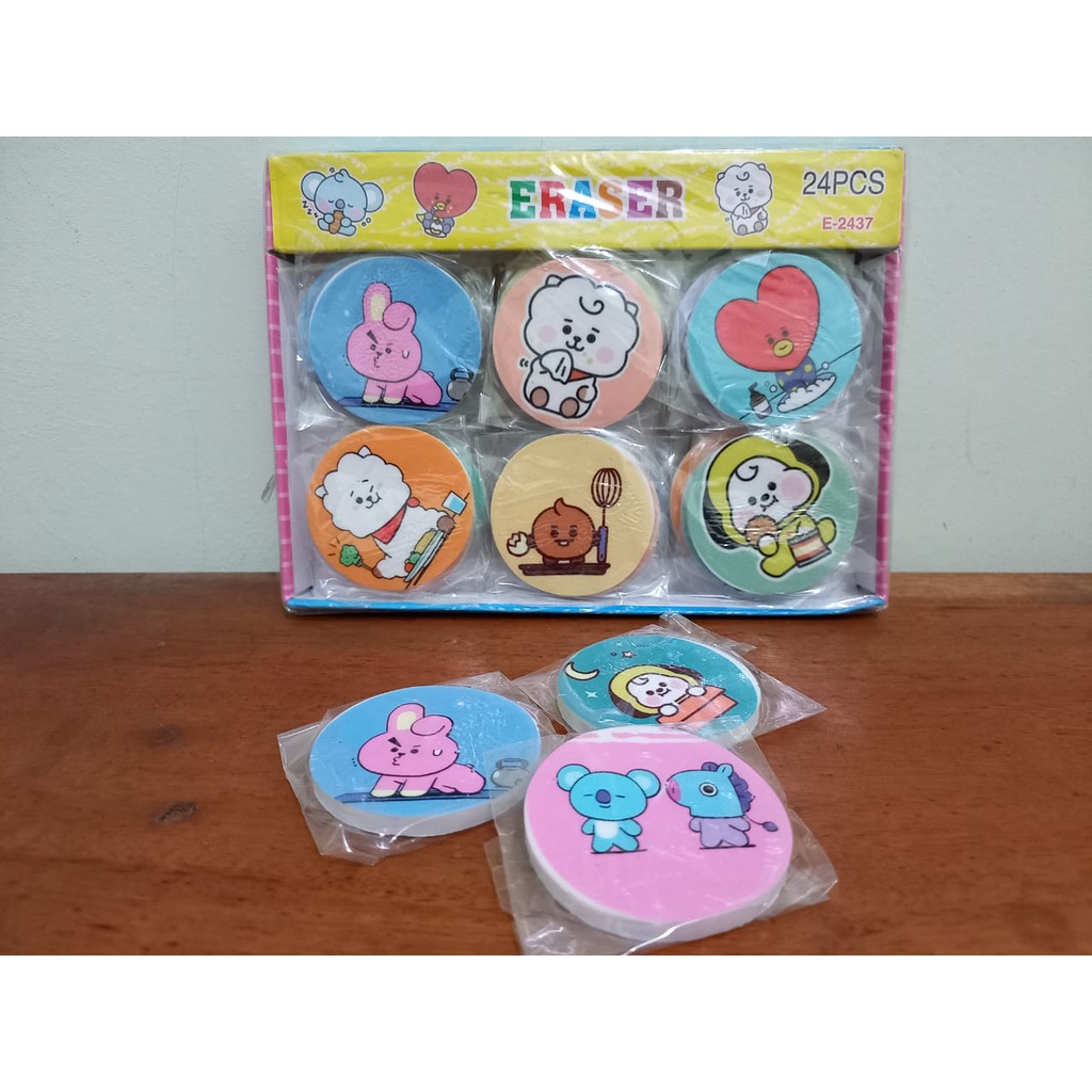 

Penghapus BT21 BTS Bulat 2D | Setip Stip Eraser Hapusan Tata Chimmy Cooky Koya RJ Mang Shooky