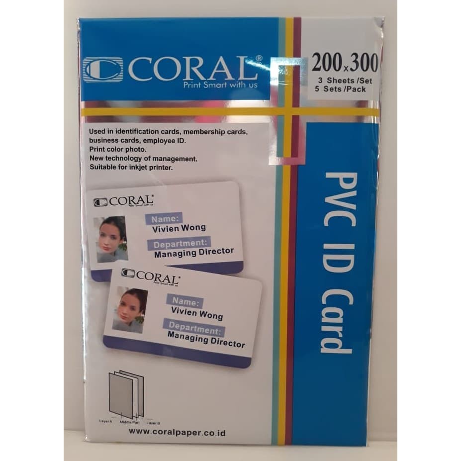 Kertas PVC bahan ID CARD Instan Coral A4 isi 5 lembar (merk CORAL)