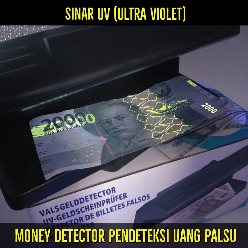Money Detector Alat Deteksi Uang Palsu  Sinar UV /Money Detector Besar/ Counterfeit Detector/ 2light
