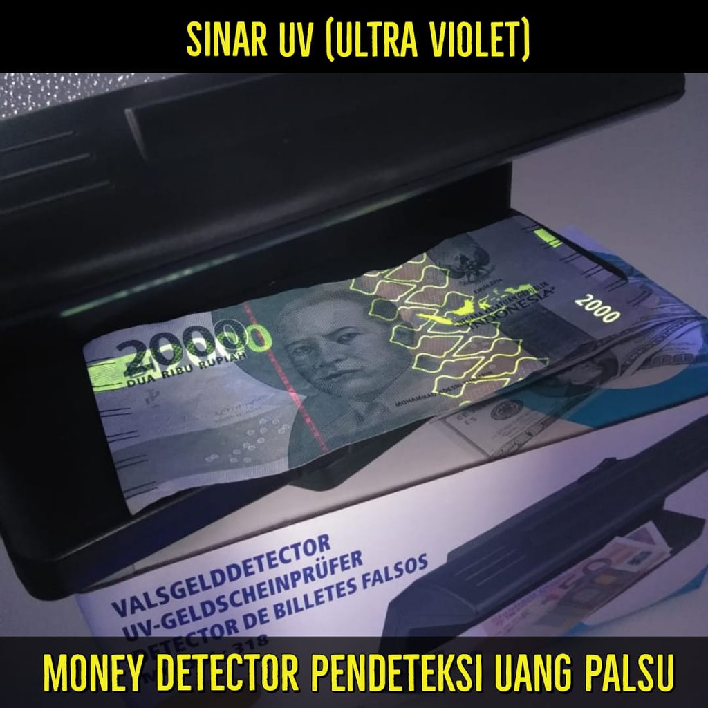 Money Detector Alat Deteksi Uang Palsu  Sinar UV /Money Detector Besar/ Counterfeit Detector/ 2light