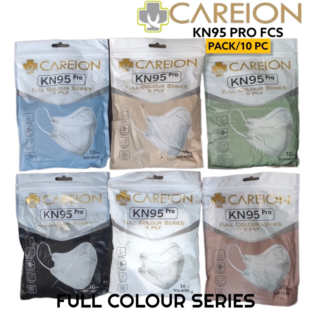 NEW - KN95 PRO FCS CAREION /10 - MASKER 5PLY KN95 PRO CAREION FULL COLOUR ORIGINAL