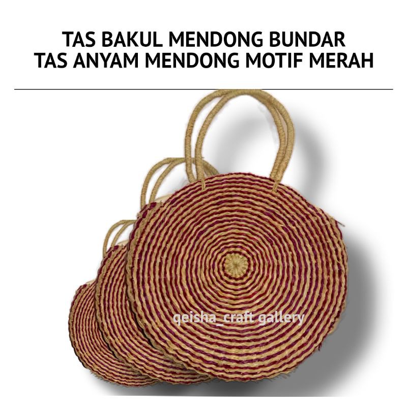 TAS ETNIK TAS BUNDAR ANYAM MENDONG MOTIF MERAH KERAJINAN TANGAN