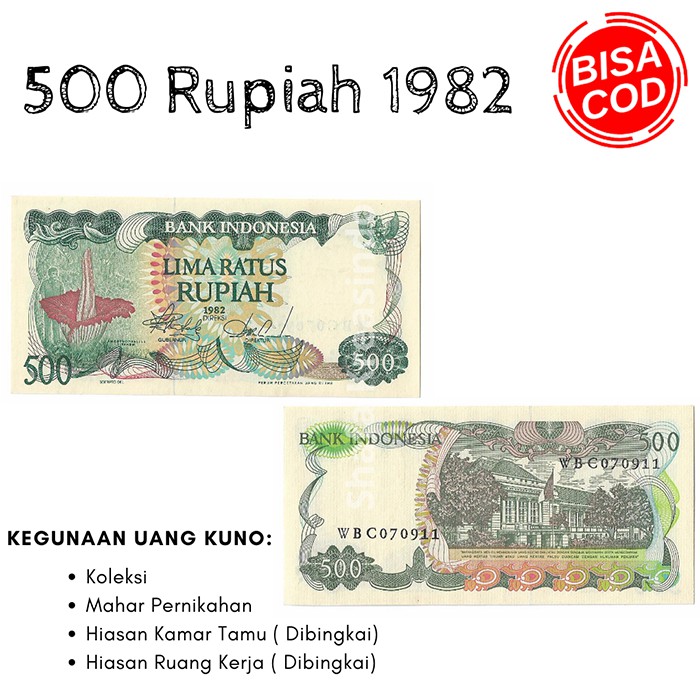 Uang asli Uang Kuno Uang mahar Uang kertas uang langka Uang kuno rupiah kertas 500 Rupiah 1982 gress