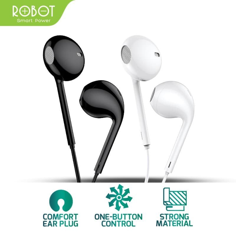 ROBOT Headset RE10 Headphone Wired Bass Android &amp; iPhone Garansi Original Resmi