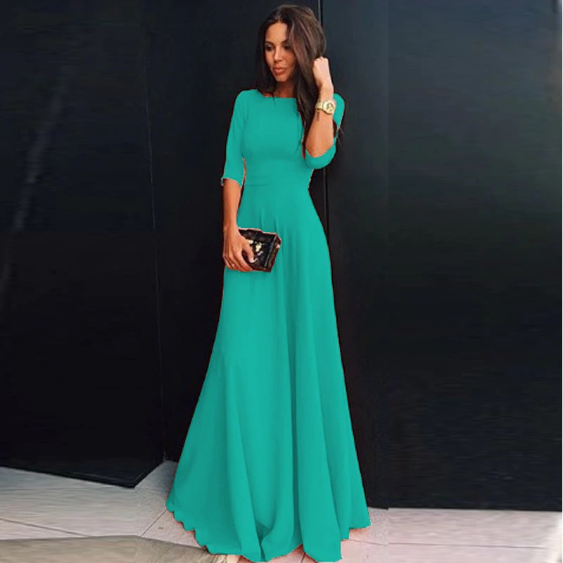 three quarter sleeve evening gowns