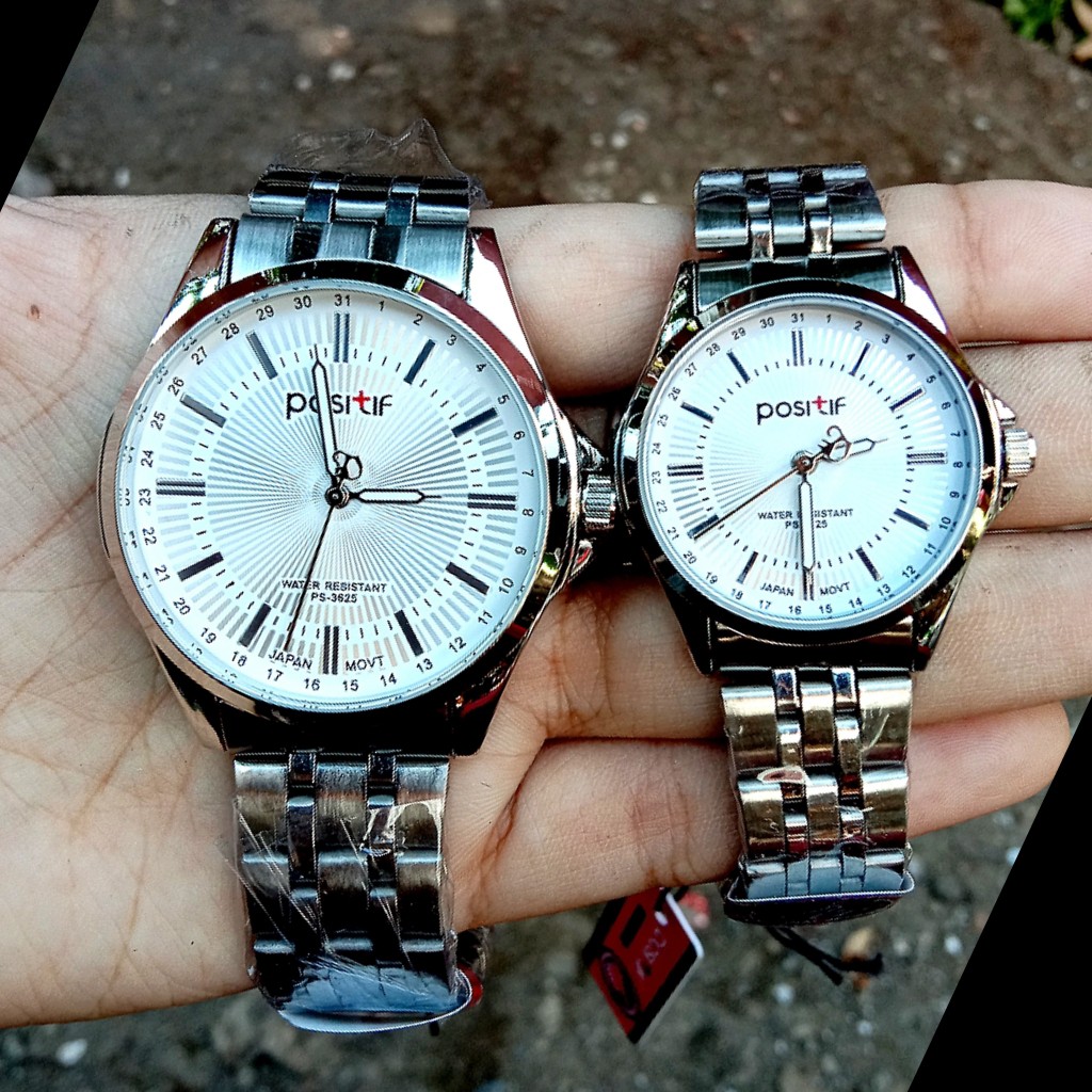Jam Tangan Wanita Pria Couple POSITIF 3625 Rantai ORIGINAL Water Resistance / Anti Air FREE BOX