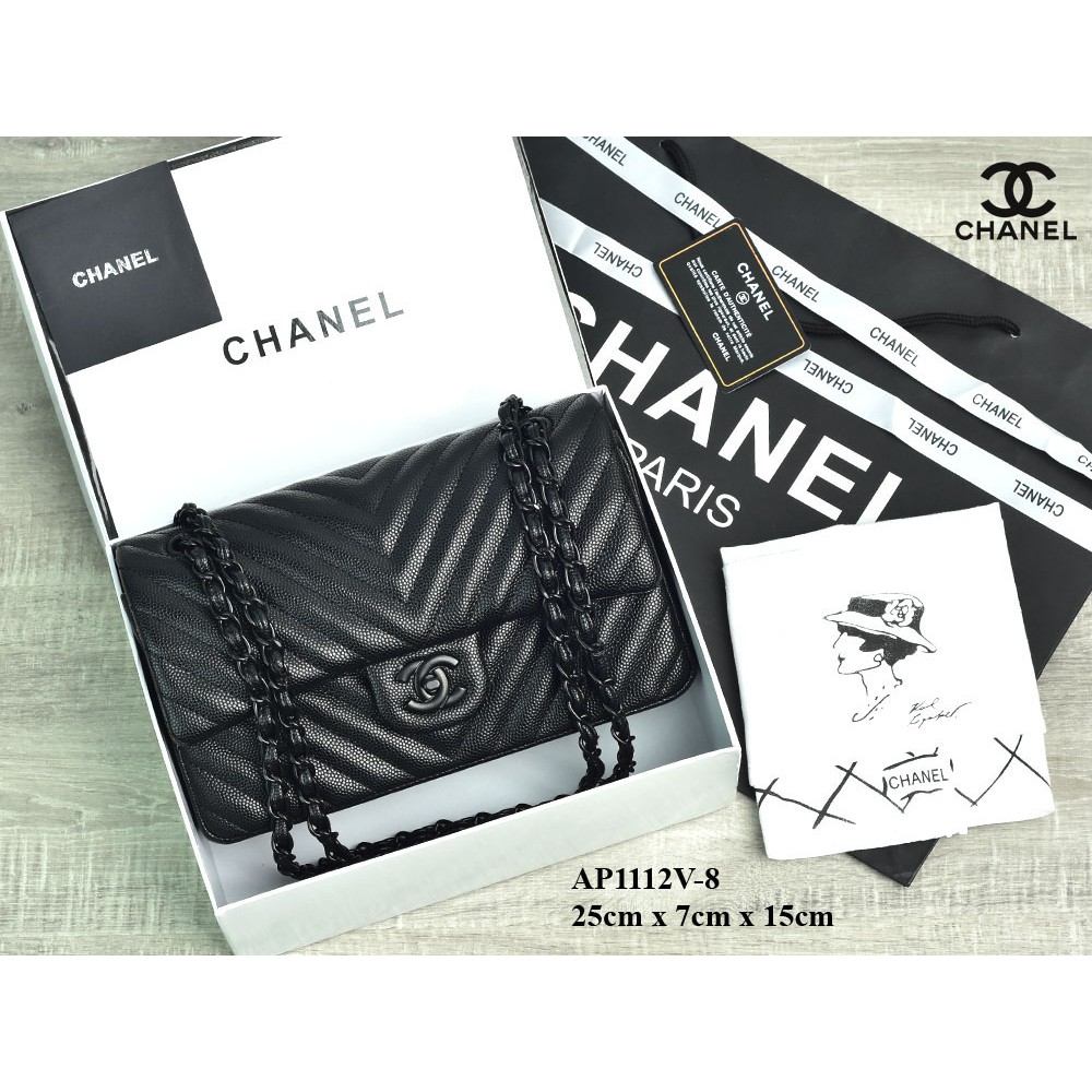Supplier Tas Branded Tas Chanel Chevron So Black Medium Caviar HITAM Semi Premium AP1112V-8