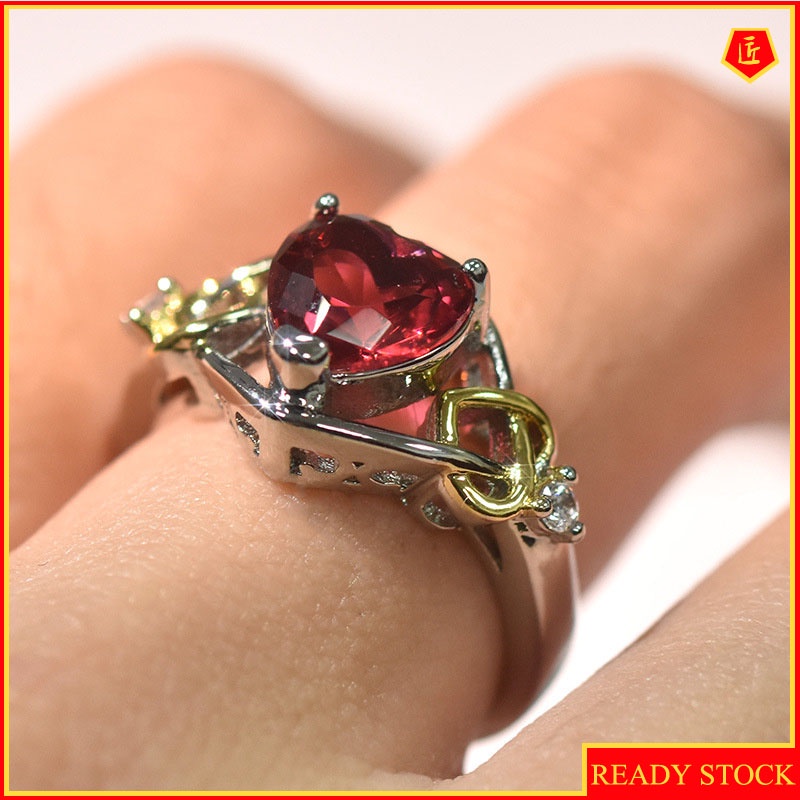 [Ready Stock]Fashion Elegant Rose Red Heart-Shaped Diamond Ring