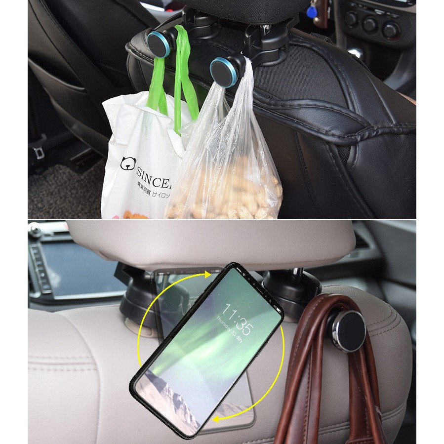 Hanger Gantungan Barang Belanja Tas Plus Car Holder Magnet Belakang Jok untuk HP / Tablet 2 in 1