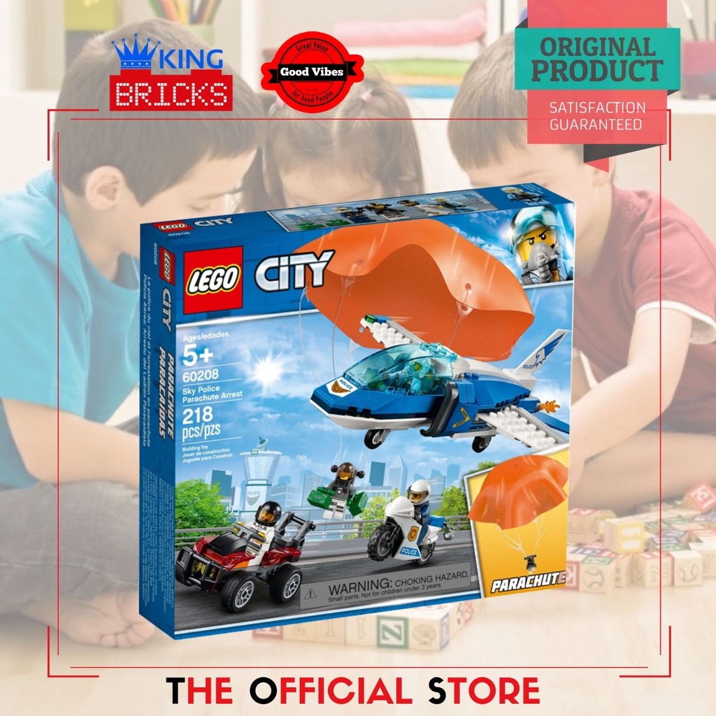 LEGO Original CITY 60208 Parachute Arrest - Mainan Anak Edukasi Motor Mobil Pesawat Polisi Lego