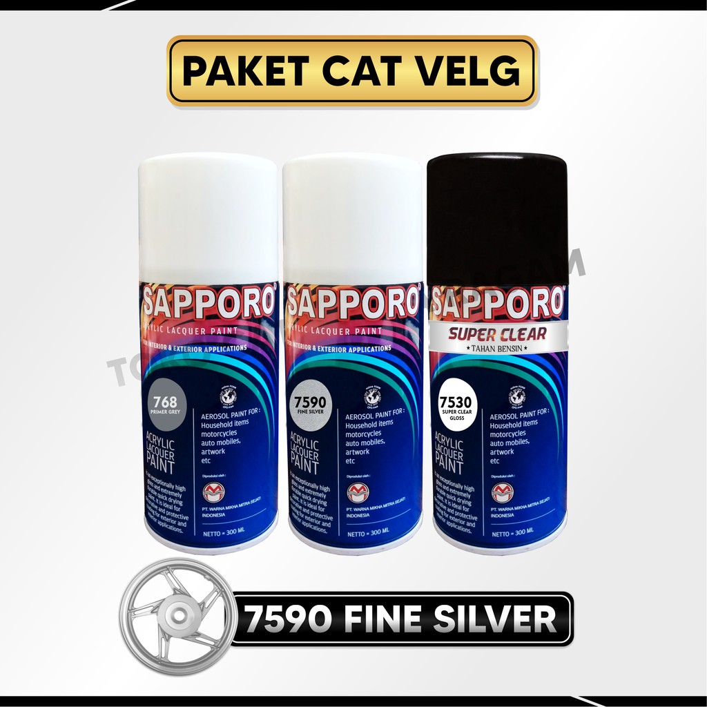 Paket Cat Velg 7590 Fine silver / Sapporo / Cat Spray Semprot Aerosol Terbaik