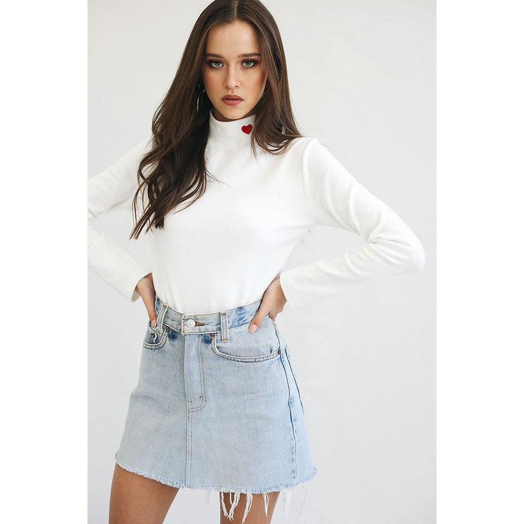 Atasan Blouse Blus Baju Turtle Neck Putih Polos Love Lengan Panjang