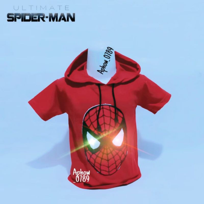 KAOS HOODIE ANAK LED SPIDERMAN BISA NYALA UK 2-10TAHUN