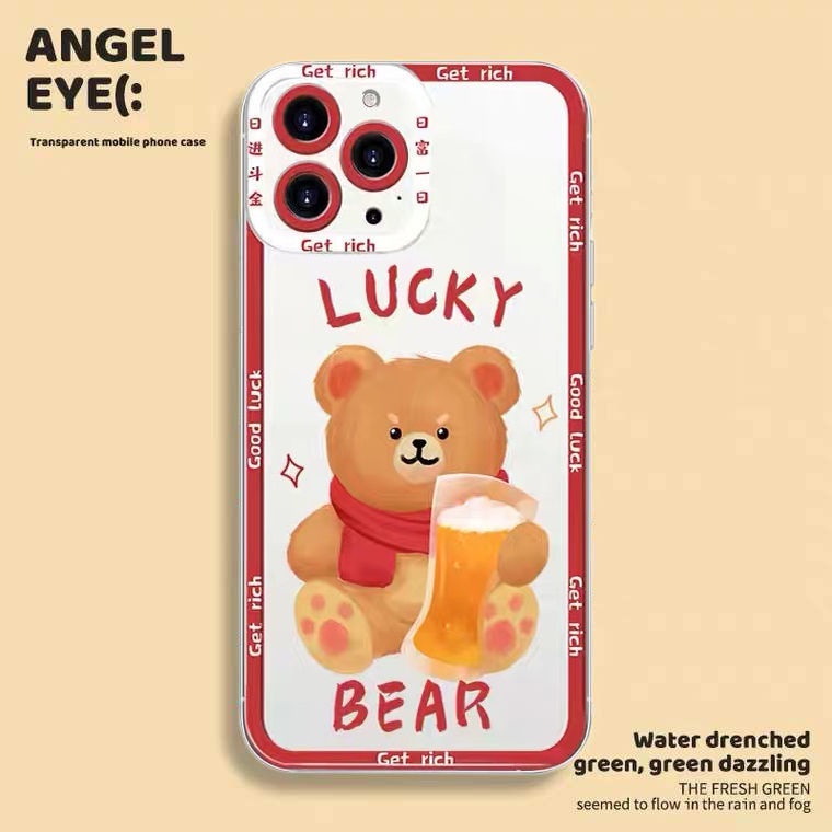 Soft Case Silikon TPU Transparan Motif Beruang Keberuntungan Untuk Iphone 12 13 SE 6 6S 7 8 Plus X XS XR 11 Pro Max