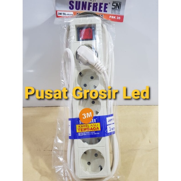 Stop Kontak 5 lubang Sunfree  plus Kabel 3Meter / 5 Meter