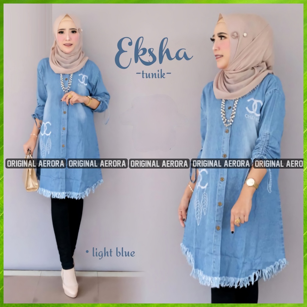 Baju Atasan Tunik Jeans Denim Wanita Terbaru 2022 Bordir Bunga Cantik Kekinian Premium Import Ld 110 P 100 Rodena Dress Allsize