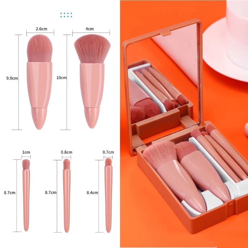 5pcs / Set Brush Mini Multifungsi Dengan Cermin Untuk Travel