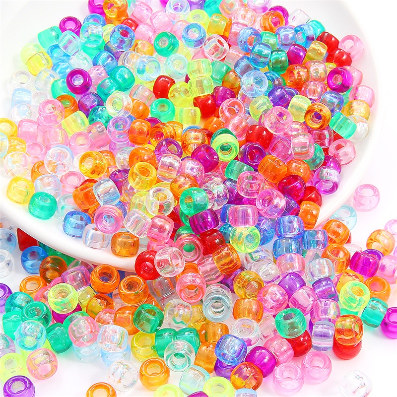 100Pcs 9mmx6mm  Round Big Hole Transparent Plastic Beads Spacer Loose Beads for Jewelry Making DIY Handmade Bracelet Accessories