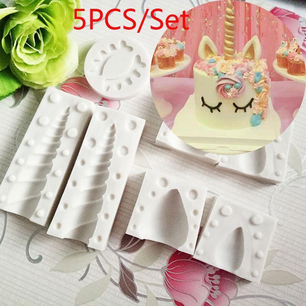 Populer 5pcs /set Unicorn Cetakan Silikon DIY Bakery Pastry Membuat Fondant Permen Tanah Liat Cokelat Alat Baking