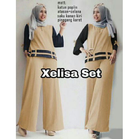 RN Xelisa Set Mocca Baju Setelan Muslim Wanita Fashion Hijab Kekinian