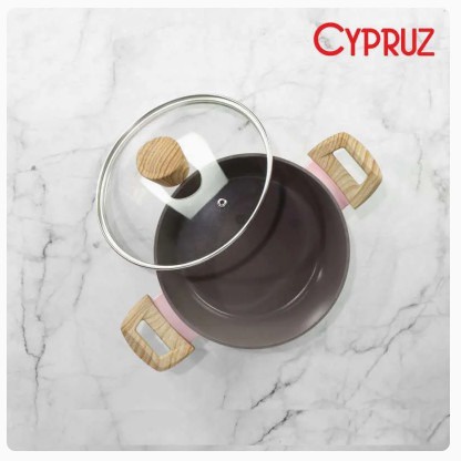 Cypruz PI-0801 Pink Ceramic Casserole Panci Tutup Kaca 24 cm Induksi