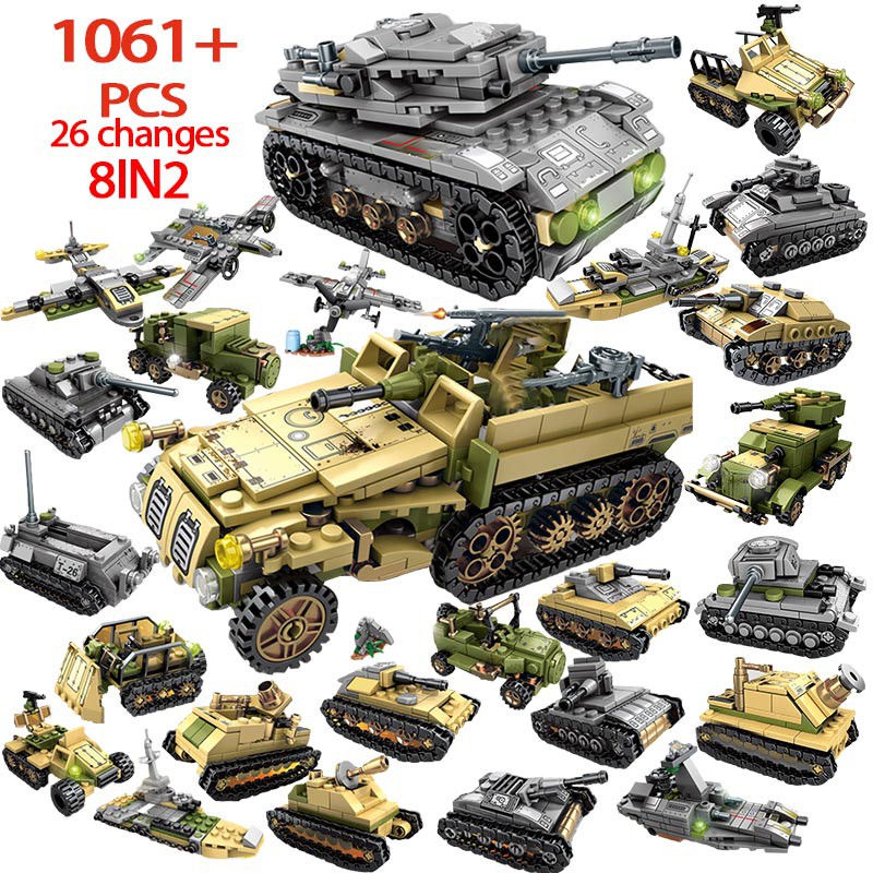 Mainan Lego 1061PCS WW2 Empires of Steel Technic Blocks Army Truck Building Blocks Legoingly