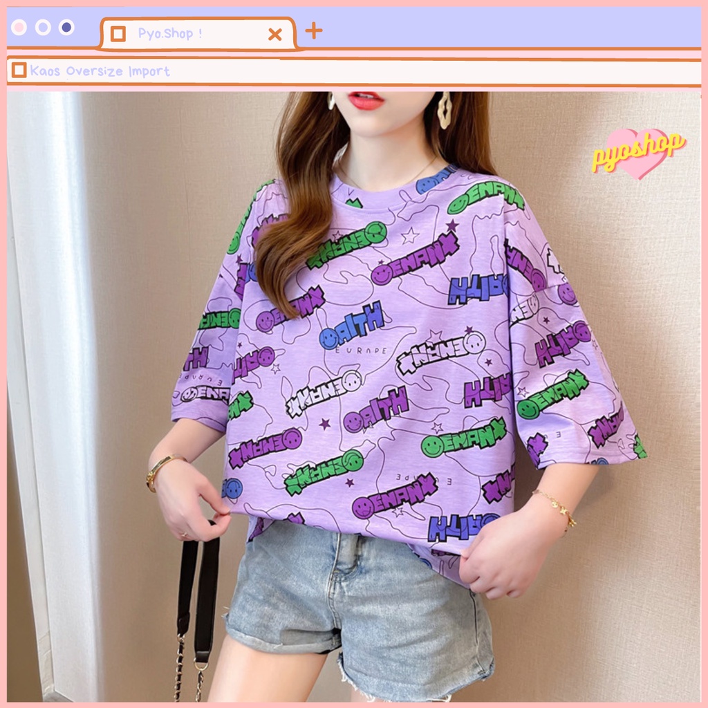 Kaos oversize import jumbo motif SMILE