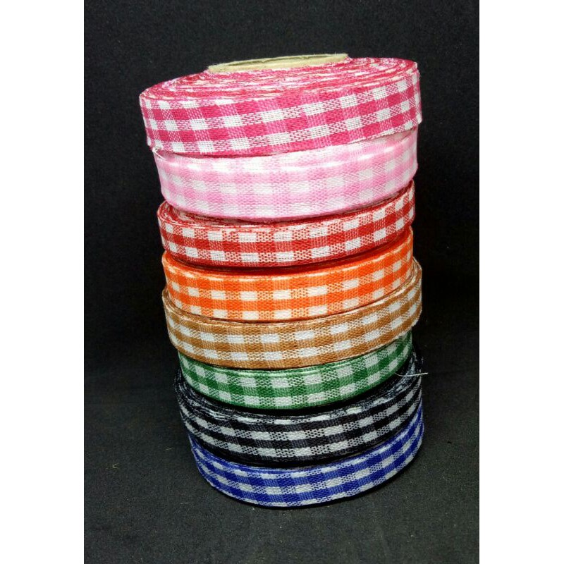 Pita kain kotak kotak lebar 1 cm aneka warna per roll