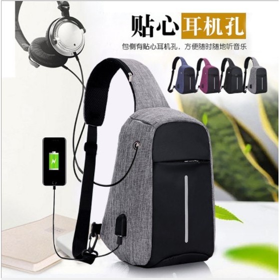 Tas Slempang Anti Maling USB Charger Smart Sling Bag TR002