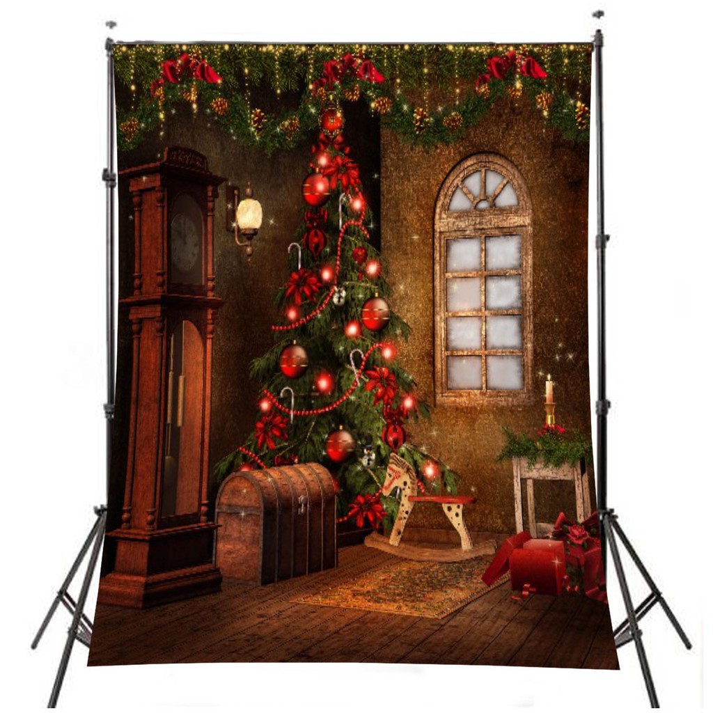 Layar Backdrop Background Prop Fotografi Vinyl Gambar Pohon Natal Ukuran 3x5ft Casual Shopee Indonesia