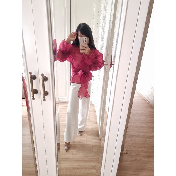 HENSHI ORGANZA TOP / OUTER | kemeja cardigan lengan balon bahan kain kaca