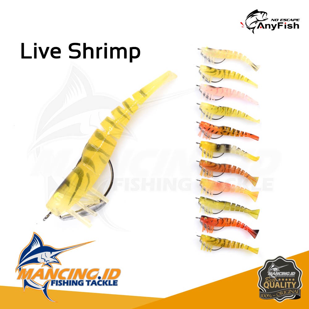 Anyfish Live Shrimp Live Target 89mm/7gr Umpan Pancing Buatan Soft Lure Aksesoris Memancing