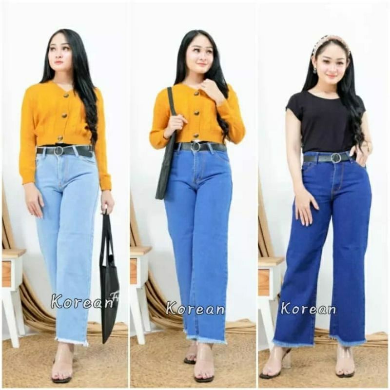 Celana Jeans Wanita Kulot Rawis Bahan Premium