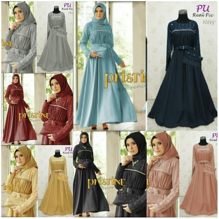 NISSA SABYAN  Sale Baju Gamis Wanita Terbaru Pristine , Baju Gamis Pesta Brukat - Biru Muda