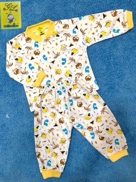 PIYAMA PANJANG BAYI NEWBORN 0-3 BULAN MOTIF DINO JUNGLE