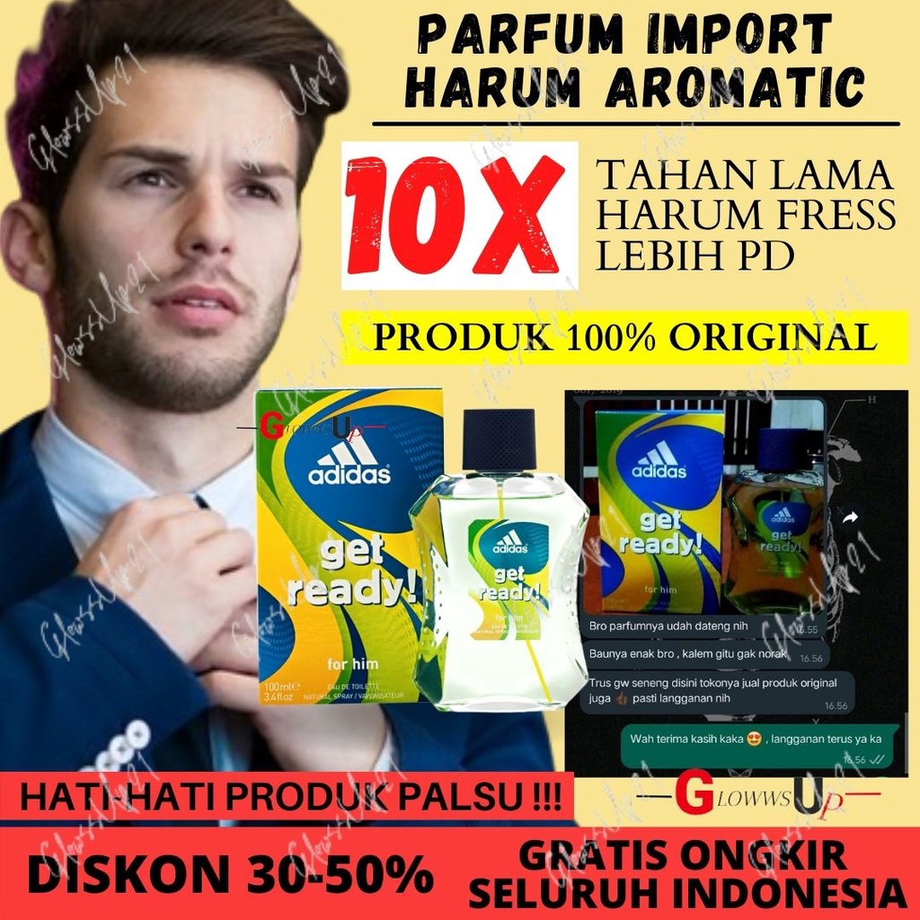 PARFUM PRIA TAHAN LAMA ADIDAS MAN GET READY PARFUM 100ML ORIGINAL 100% IMPORT