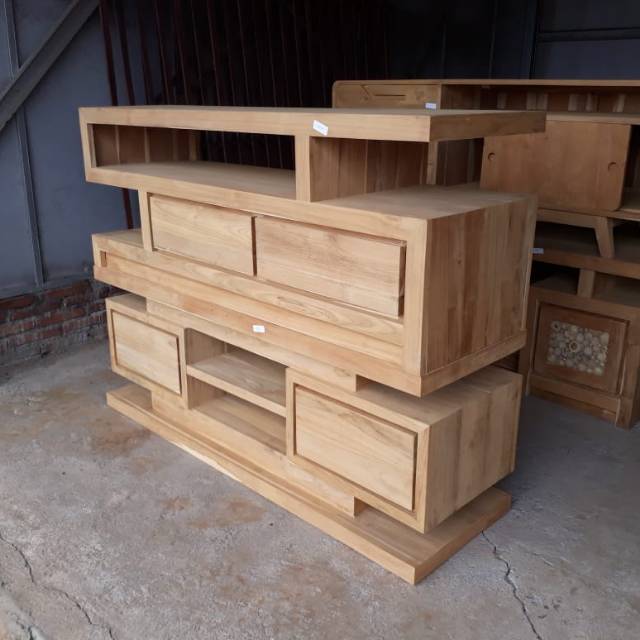 Meja Tv Bufet Minimalis Mentah Kayu Jati Furniture Jepara