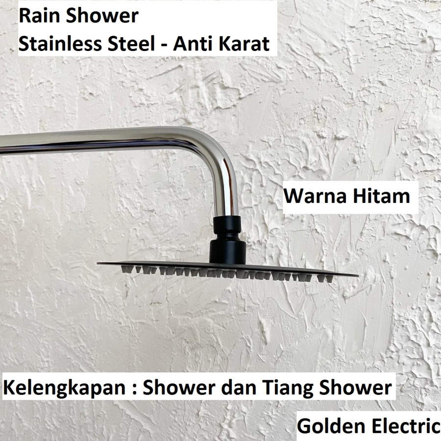 Rain Shower Head Wall Mandi Tembok Stainless Steel Kepala Bulat Hitam Silver