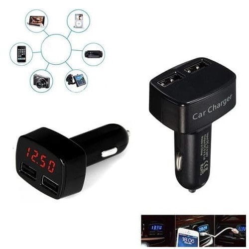 USB Car Charger 4 in 1 Amperemeter, Voltmeter 3.1A Temperatur Suhu