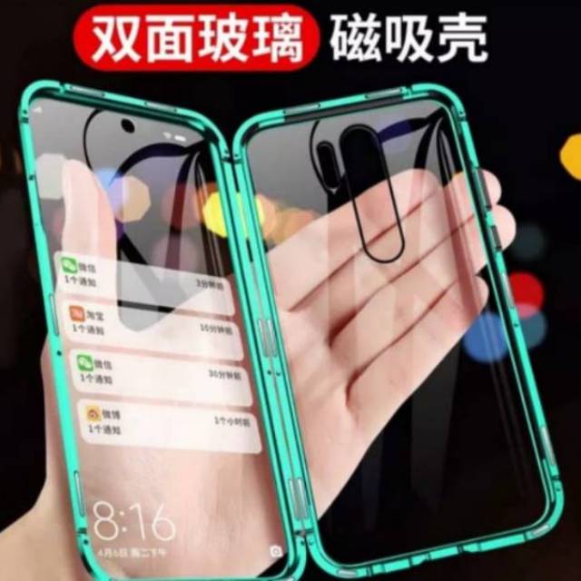 Case magnetic double glass xiaomi redmi note 8 pro,note 8,note 7,mi note 10,cc9pro premium glass
