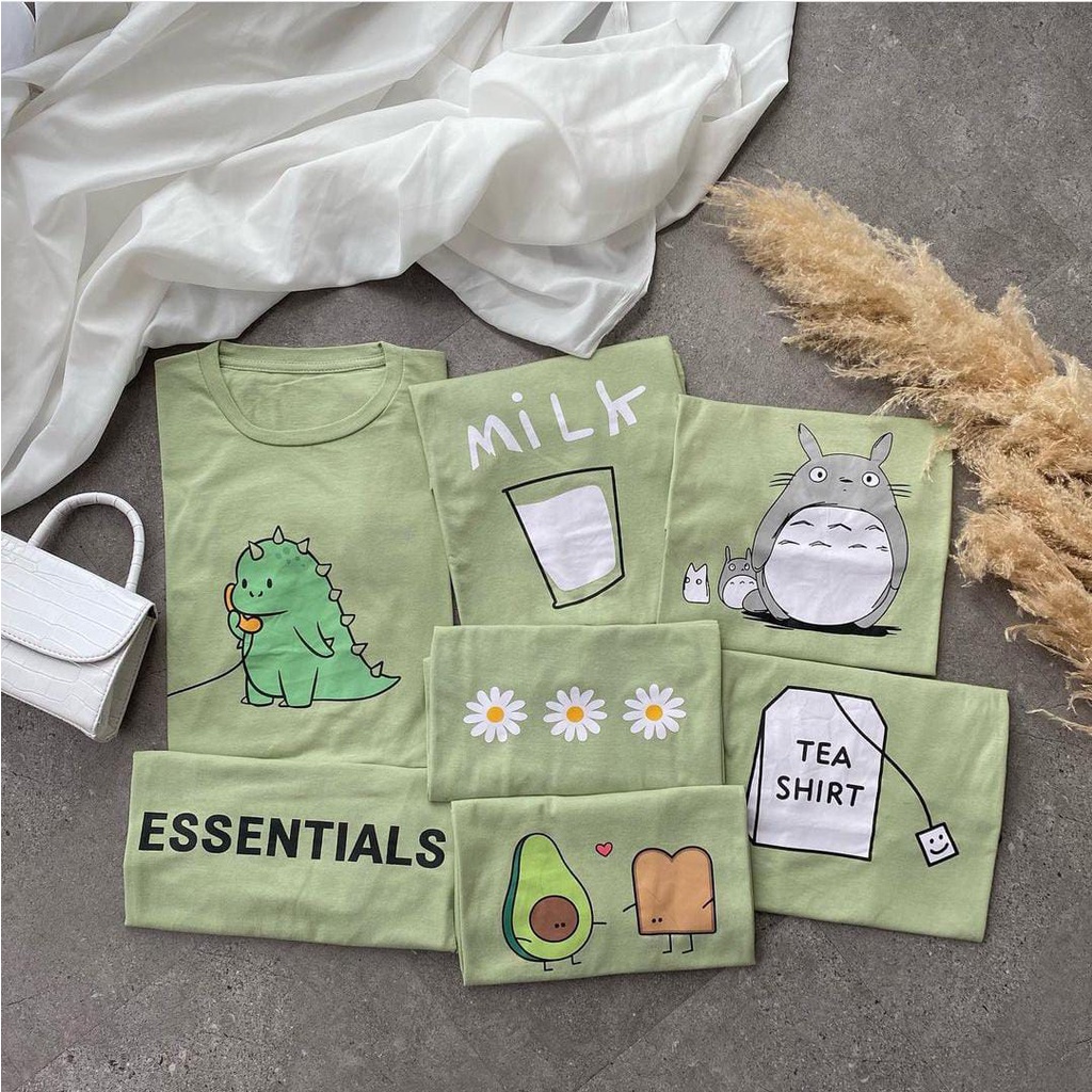 KAOS SAGE GREEN | BAJU TSHIRT TUMBLR TEE AVOCADO MILK DINO MINT HIJAU KATUN WANITA