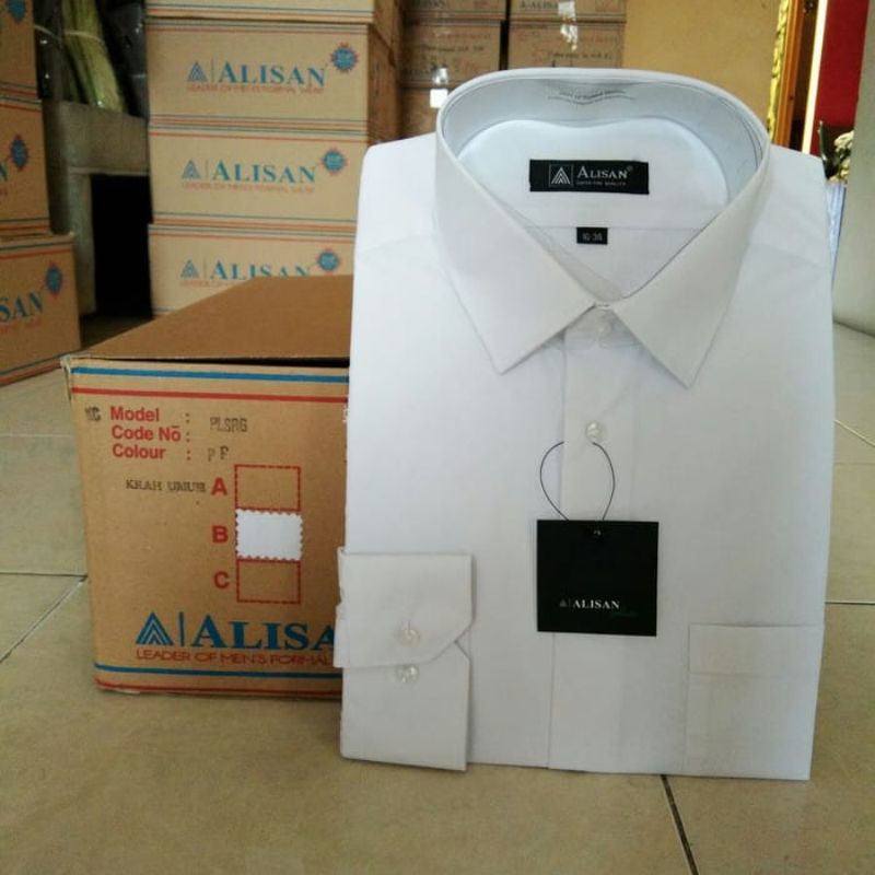 kemeja alisan putih polos lengan panjang