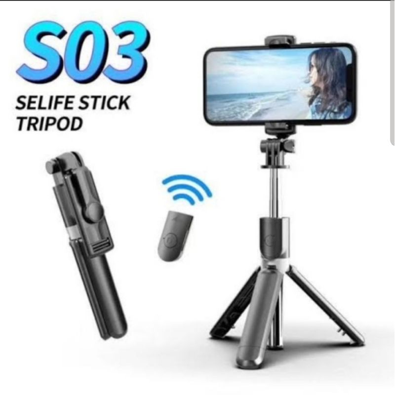 Tongsis bluetooth plus tripod selfie stick 3 in 1 S03 support ios android