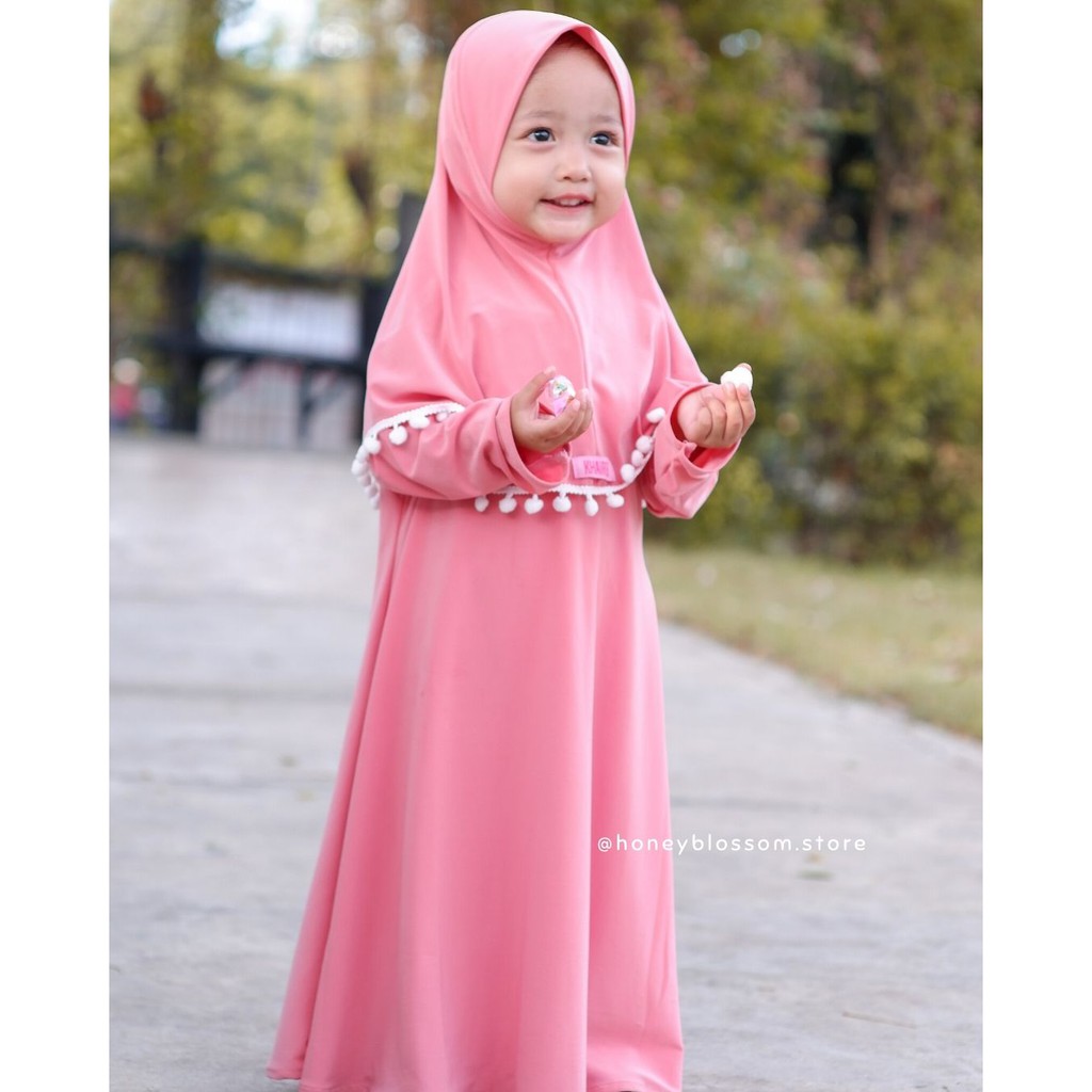 Gamis Anak / Gamis Anak Perempuan Pompom Khaireen Newborn - 5 Tahun / Gamis Bayi