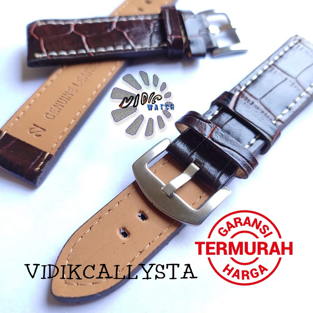 Tali jam Tangan kulit motif jahit Putih 22mm Coklat tua 22 mm