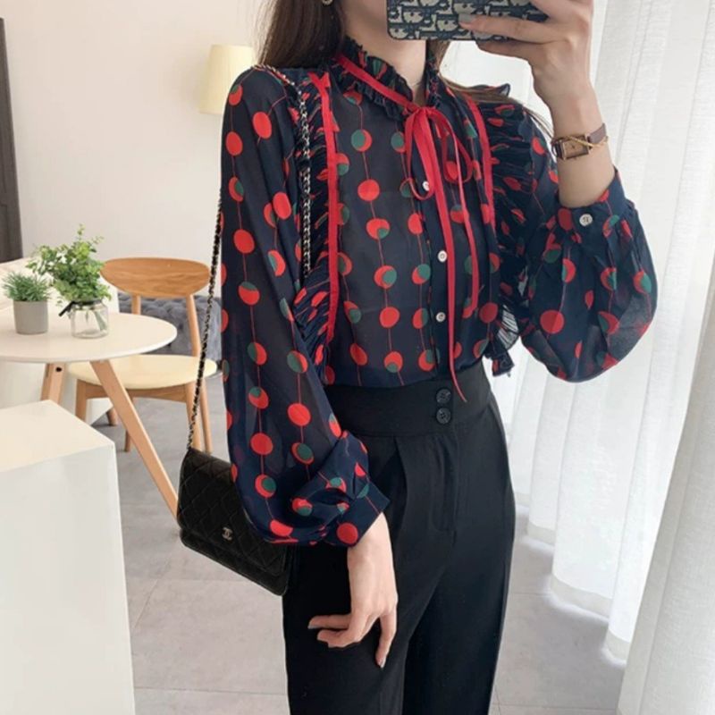 MDLV ~ 2689 Aprilita Pleated Shirt Blouse wanita Blouse Premium Blouse Import Blouse Chiffon Blouse Polkadot Kemeja Fashion Kemeja Import Kemeja Premium Kemeja Polkadot Fashion Import