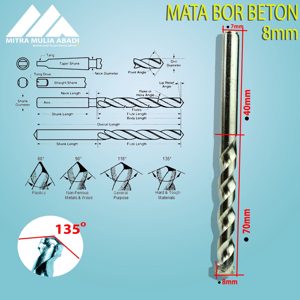 MATA BOR BETON 8mm SILVER TWIST DRILL BITS concrete